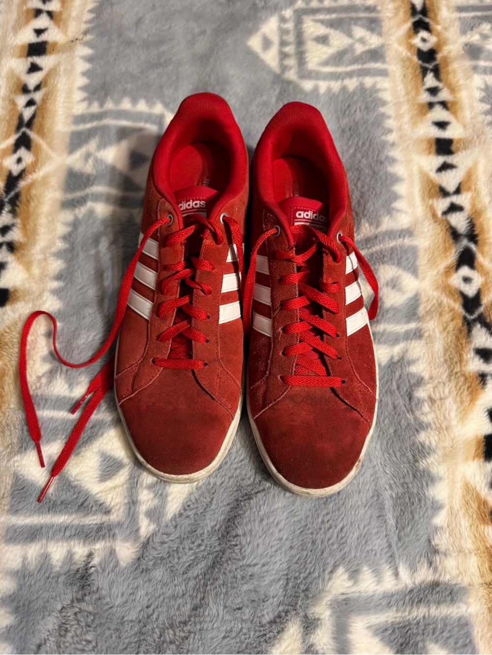 adidas Red Suede Low-Top Sneakers with White Stripes